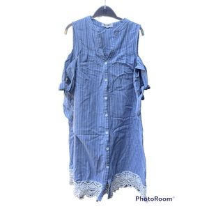 ee:some Cold Shoulder Stripe Button Down Dress Size S